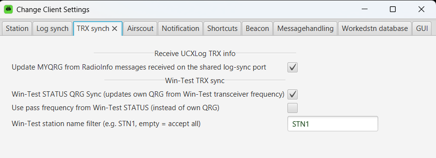 TRX synchronisation settings