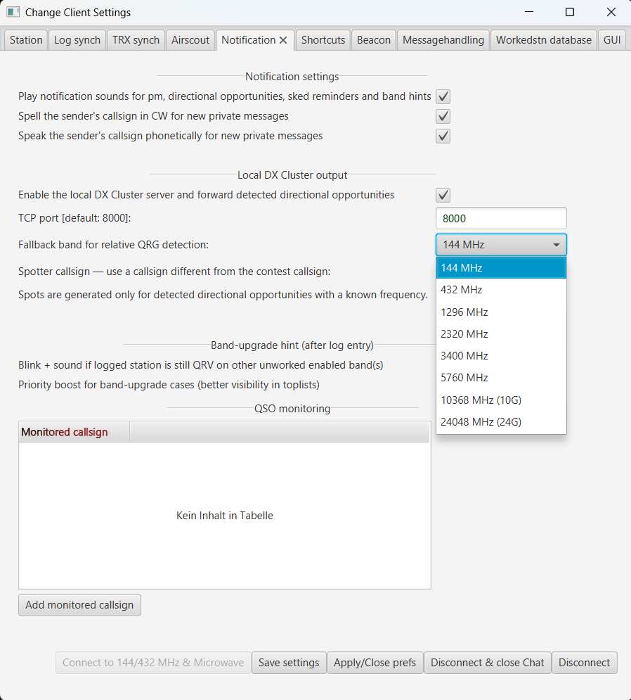 Benachrichtigungen und lokaler DX-Cluster-Server